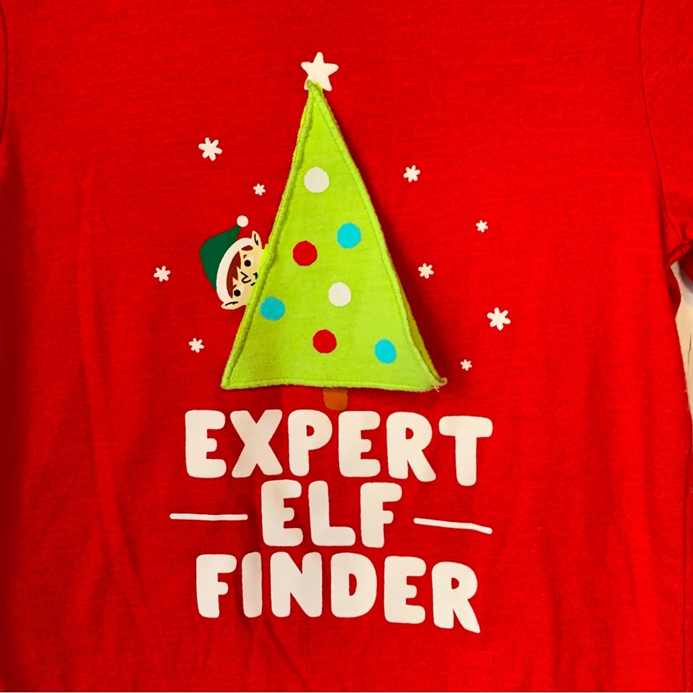 Cat & Jack (Size 3T) “Expert Elf Finder” Red Long Sleeve T-Shirt W/opening flap